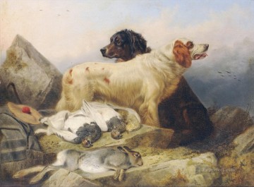 動物 Painting - 死んだ獲物を持つ 2 匹のスポーツ犬